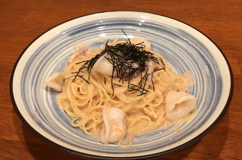 こヤリイカと明太子のクリームパスタ